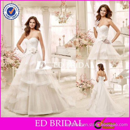 CE1312 A-Line Strapless Lace Top Ruffles 2016 Free Pattern Wedding Dresses